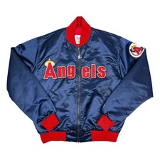 Vtg Rare California Angels Blue Starter Full Zip Satin Bomber Jacket Mens Large