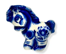Gzhel Pony Horse Symbol of Year 2026 Ceramic Figurine for Good Luck Гжель Лошадь