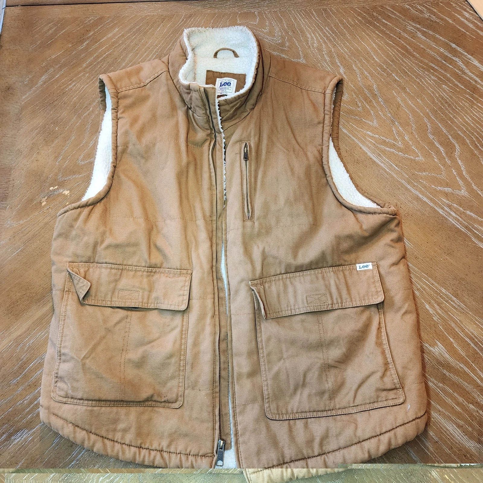 LEE Vest Mens M Brown Sherpa Lined Full Zip Work Wear Canvas Outdoors XL