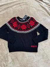Polo Ralph Lauren Girls Black Let it Snow Cotton Sweater Size XL 16 NWT 145