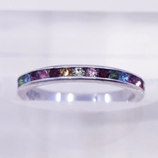Size 8.25, Sterling 925 silver stackable ring, wedding band with colorful CZ