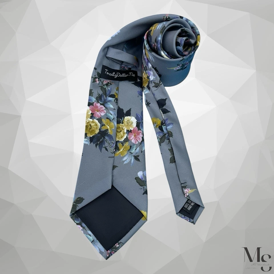 Corbata de seda hecha a mano floral gris veinte dólares 6134 EX ESTADO G2U Foto 2 de 4