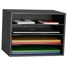 Wood Desktop Letter Tray File Organizer, Paper Storage Mail Sorter 4 Tier Black