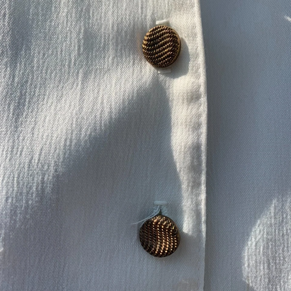 Vintage 80s Button Front Midi Dress 16 Cream Elastic Waist Belt Pleats Pockets - Image 4 of 4