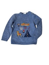 Cloudy Kids Sweater Youth 4 Years Blue Wool Blend Camp Wild West Embroidered