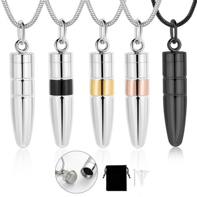 Simple Bullet Hollow Urn Pendant Cremation Jewelry Ashe Keepsake Memory Necklace