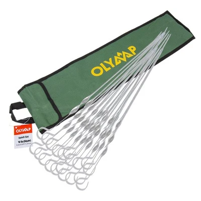 OLYMP Schaschlik Spieße Edelstahl 10 Stück 50 cm mit Tasche Mangal Grill