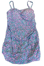 Swimsuits for All Swimdress 22 Lavender Teal Built-In Bra Nylon Resortcore NEW