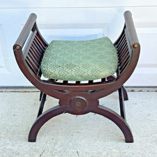 Vintage Curule Style Ming Asian Wood Accent Stool Bench AS IS Restoration Projec