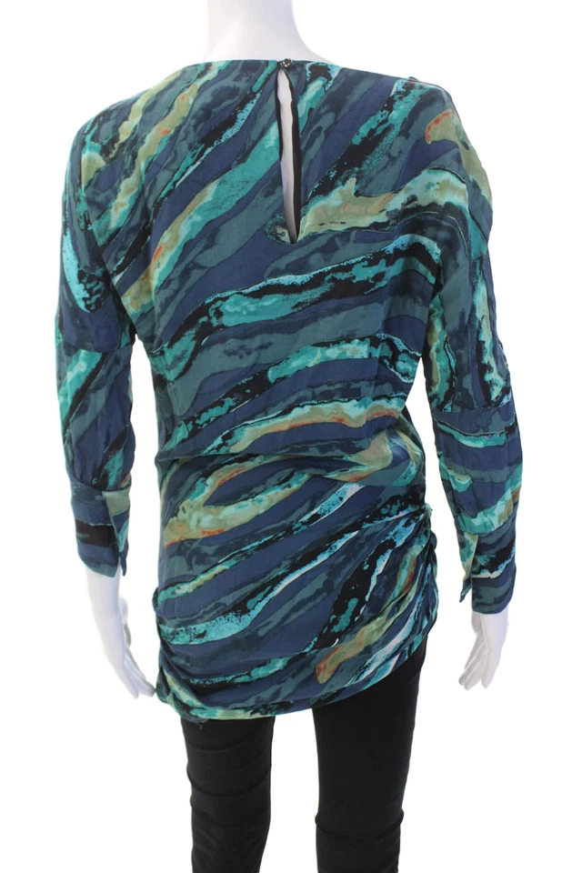 Blusa Kelly Wearstler Mujer Seda Abstracta Manga Larga Acanalada Azul Talla 0 Foto 3 de 4