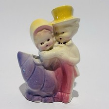 Vintage Shawnee Pottery Planter Boy & Girl Couple Dancing Purple Dress Red Pants