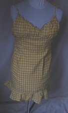 Womens Petite Check Ruched Bust Strappy Mini Dress - Yellow - 14