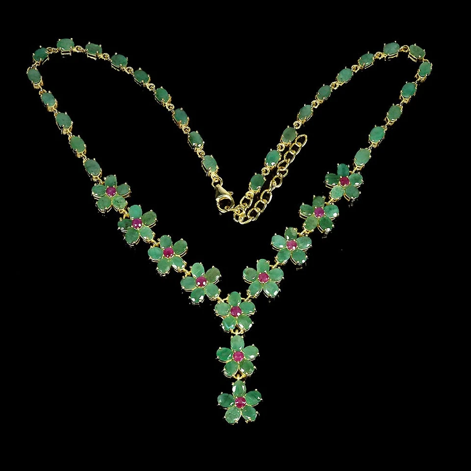 925 Sterlingsilber Halskette Oval Smaragd 6x4mm Rubin Edelstein Blume Schmuck 18 - Bild 2 von 4