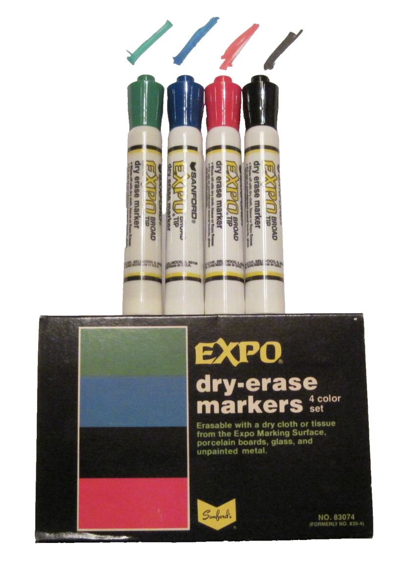 Vintage Expo Dry Erase Sanford Markers 4 Color Set Chisel Tip