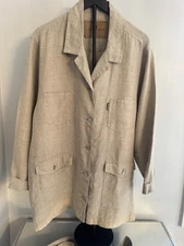 Jean Jones NZ 100% Linen Jacket Blazer Beige Utility Pockets L Minimalist