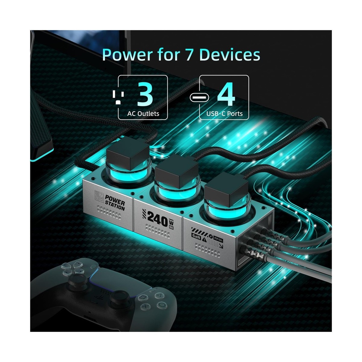Mfish 7-in-1 Fast Charging Station, 240W GaN Desktop Charging  display picture 1