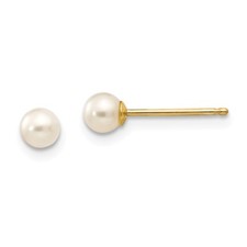 Real 14kt Madi K 4-5mm White Round Freshwater Cultured Pearl Stud Post Earrings