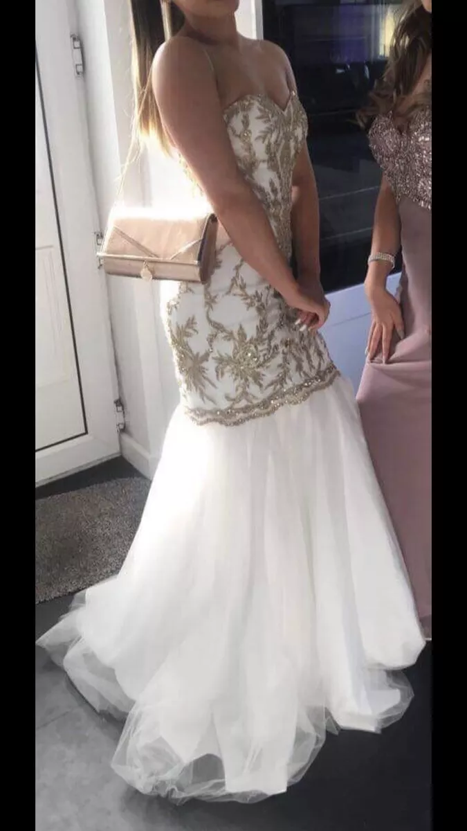 Gold top white bottom prom sale dress