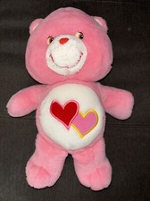 Love-a-Lot Care Bears Pink 2 Hearts Embroidered 13 Inch Plush Toy Vintage 2002
