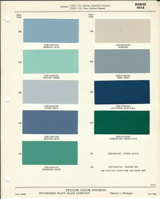 1954-1956 Dodge Coronet Polara Matador Paint Chips Ditzler