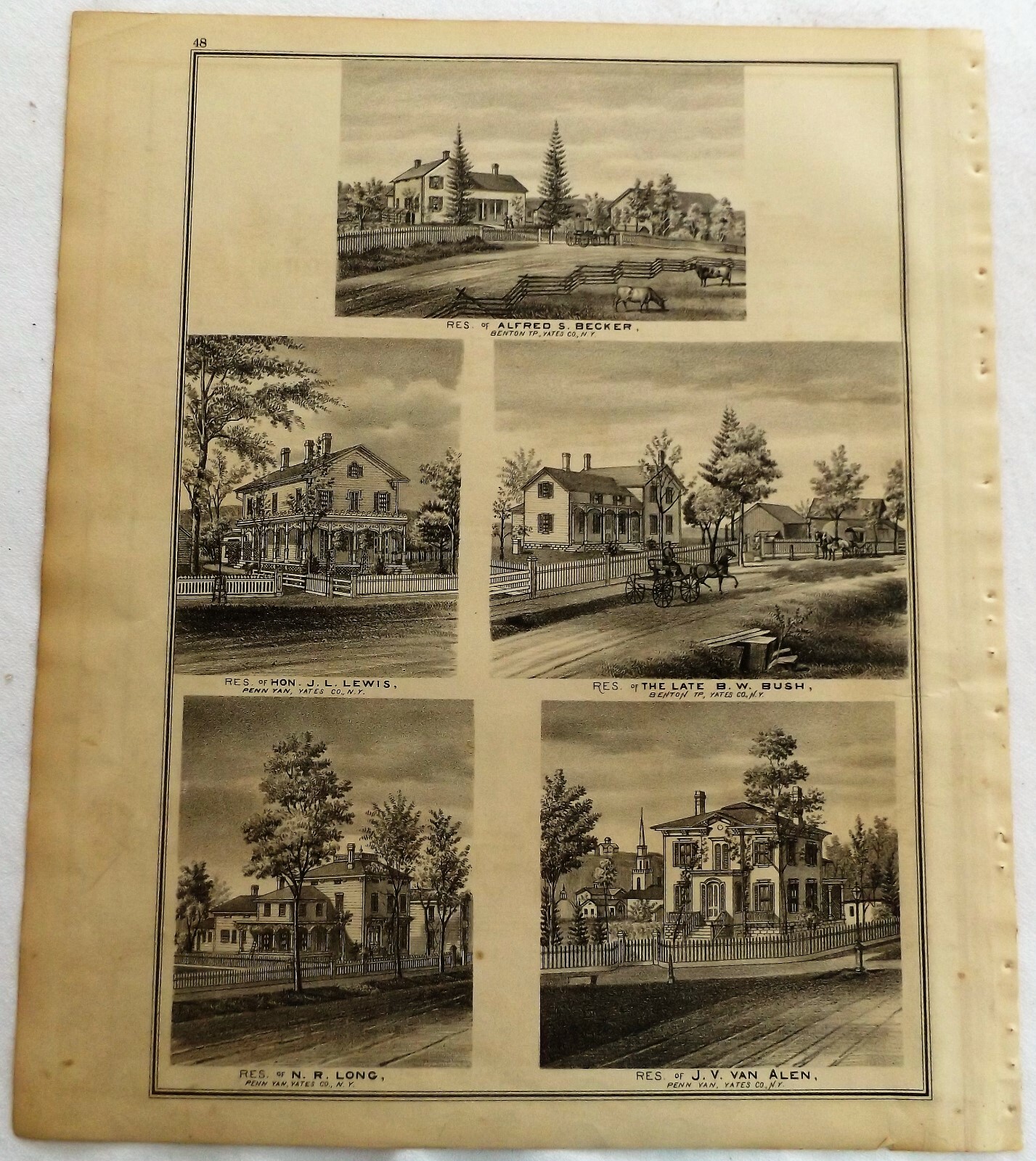 1876 NY Penn Yan Businesses Benton Residences Print frm Atlas eBay
