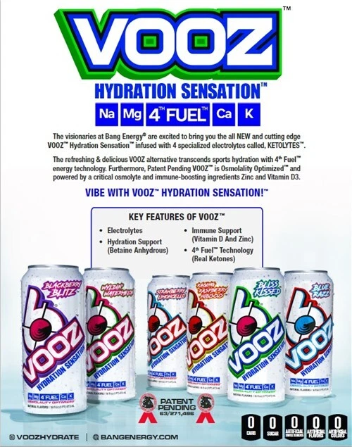 Bebida hidratante VPX Bang VOOZ - cetolitos, electrolitos - sandía, (12) latas Foto 3 de 4