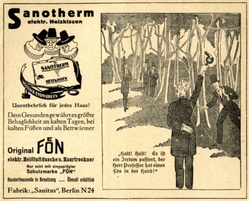 Secador de pelo Fön anuncio 1922 Duell duelo malentendido revólver pistola