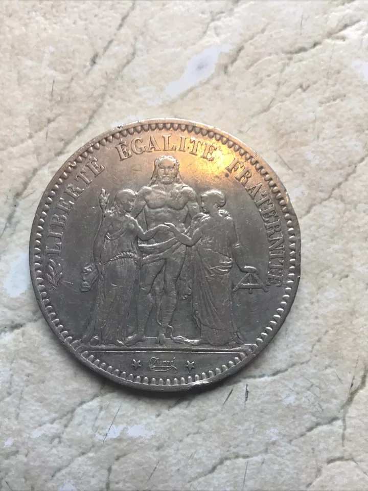 1875 A FRANCE Hercules Group Antique Genuine Silver 5 Franc French Coin TONED - Image 4 of 4