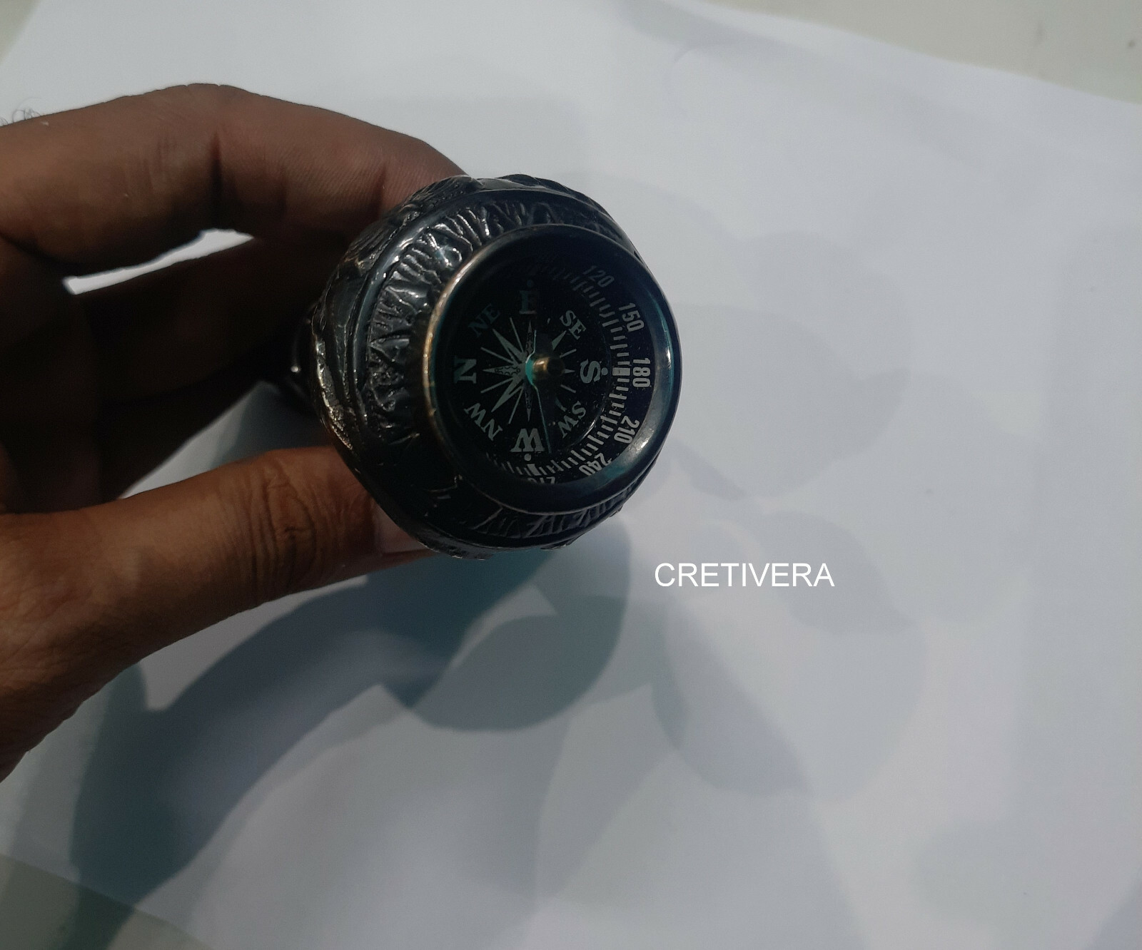 Solid  Black Brass Victorian Compass head Handle … - image 1