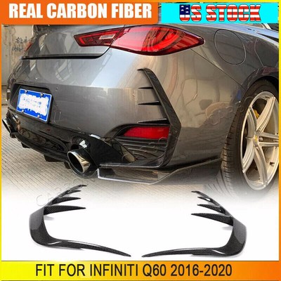 For 2016-20 Infiniti Q60 REAL Carbon Fiber Rear Bumper Side Vent Blade Trim Fins