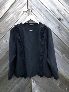 Camisa negra de seda Zara Premium Colección pequeño volantes | eBay