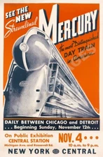 Mercury New York Central vintage train travel poster 16x24