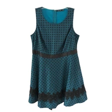 Doe & Rae Women’s Teal Dress Plus Size 2X Brown Lace Polka Dots Fit & Flare