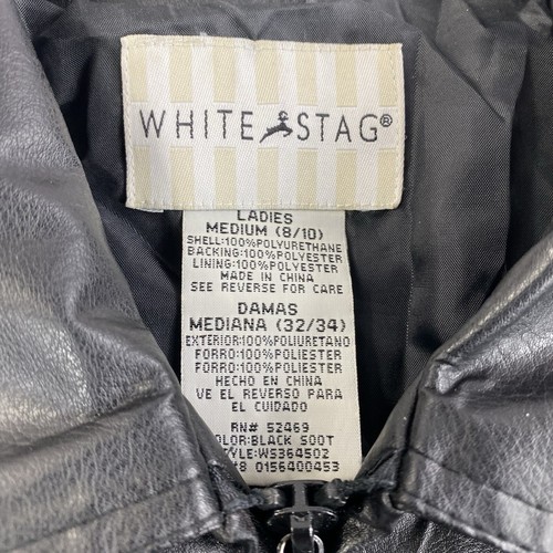 White Stag Black Faux Leather Jacket Women Size 8 / 10 Zip Up w/ Zip Pockets - Picture 3 of 5