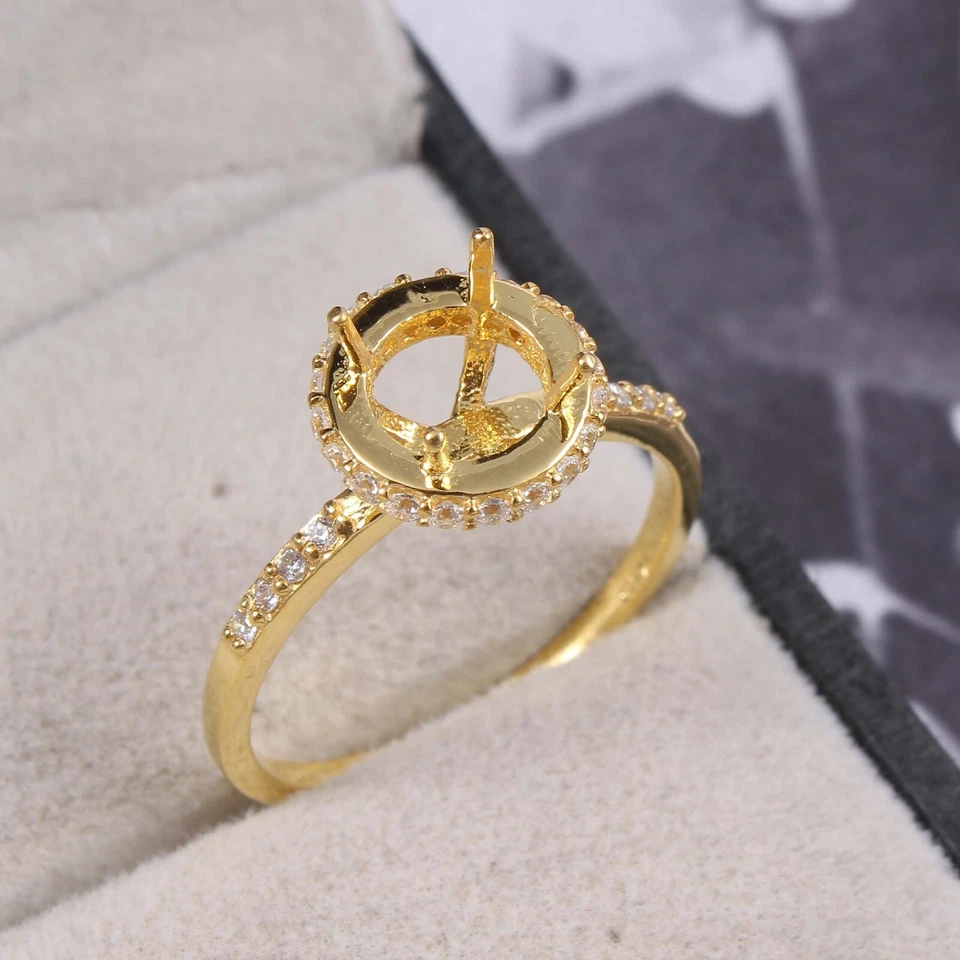 Semi Mount Ring Stone Setting Size 6X6 MM Round Shape Yellow Gold Rhodium Plated - Image 4 of 4
