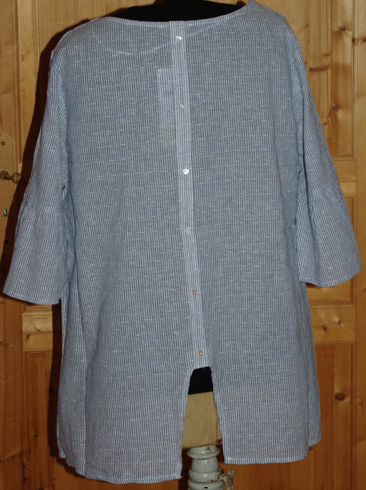 Blouse rayée coton et lin bleu boutons et fente dos T 48 KIABI NEUF - Photo 2/3