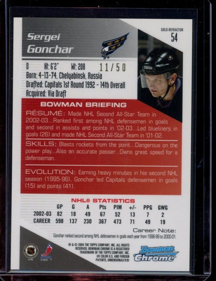 Sergei Gonchar 2003-04 Bowman Chrome Hockey #54 Gold Refractor /50 - Image 2 of 2