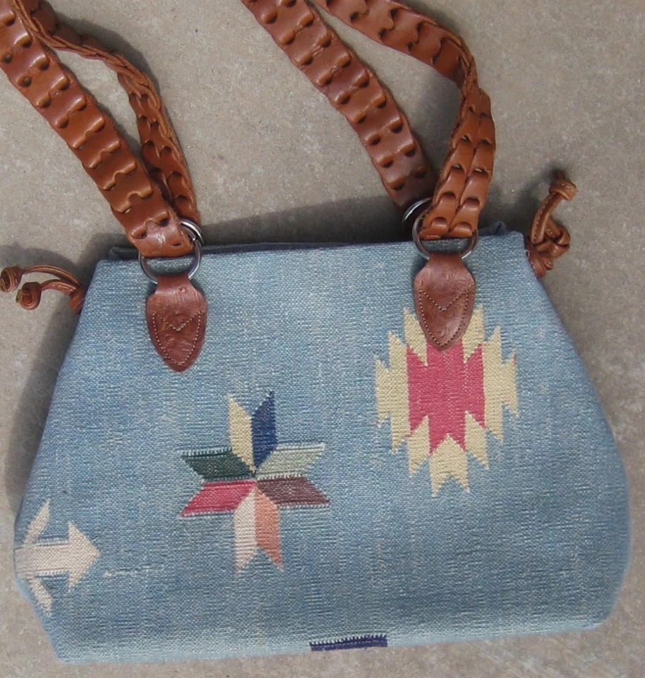 Cartera manta vintage lana y cuero suroeste tamaño grande 15 x 10 x 6 Foto 2 de 4