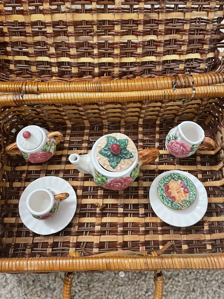 Vintage Child s Porcelain Tea Set with Basket eBay