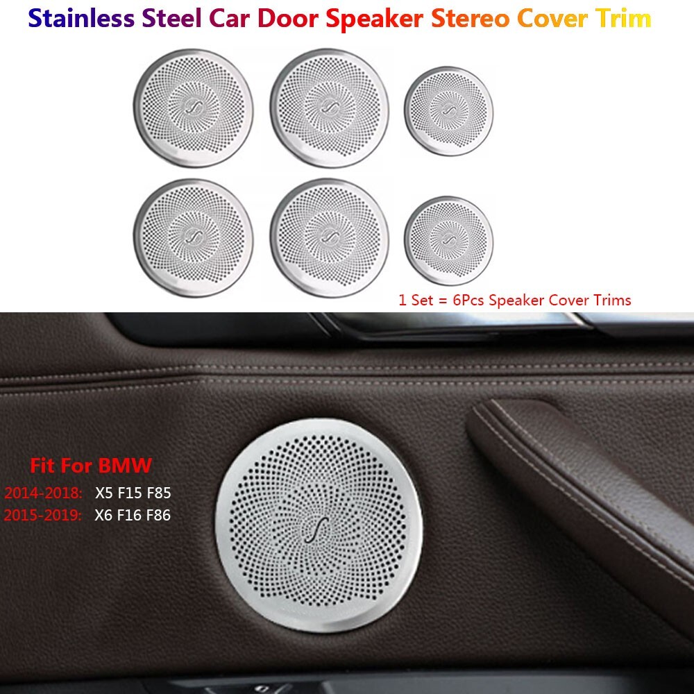 6Pcs Stainless For BMW X5 X6 F15 F16 Car Door Window Speaker Stereo Cover Trims