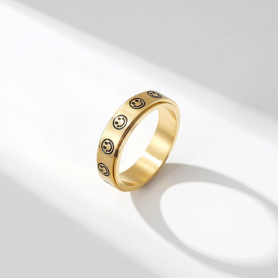 Smiley Face Anxiety Fidget Spinner Ring in Stainless Steel - Image 4 of 4