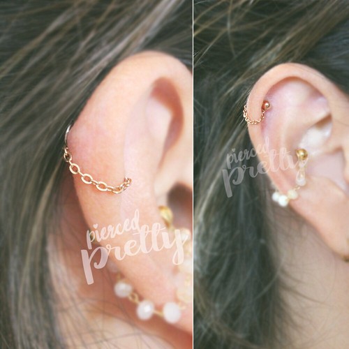 20g 16g dainty thin chain helix ear hoop, Flat back tragus Labret bar (optional) - 第 1/9 張圖片