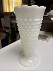 Vintage White Milk Glass Hobnail Vase with Fluted Edge.