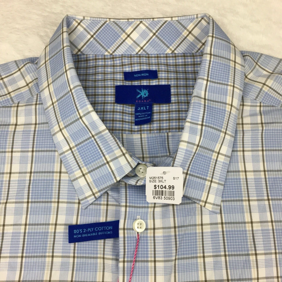 EGARA платье рубашка мужская 3XLT синий клетку не железо длинные рукава новый с Ярлыками! - Изображение 3 из 4