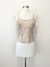 Victoria's Secret Vintage Y2K Cami Top Tank Beige Mesh Lace Sheer Coquette Small