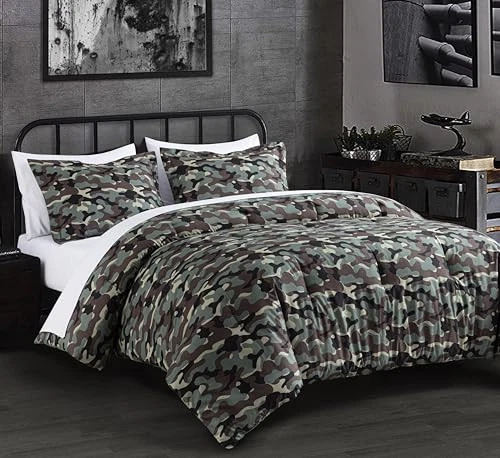 Juego de cama camuflaje militar estampado microfibra suave 3 piezas verde militar Foto 2 de 4