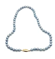 14K Yellow Gold Blue Saltwater Japanese Akoya Cultured Pearl Vtg Necklace 17"