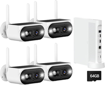 Solar Security Cameras Wireless Outdoor, 4-Camera System with 10CH NVR, No Month