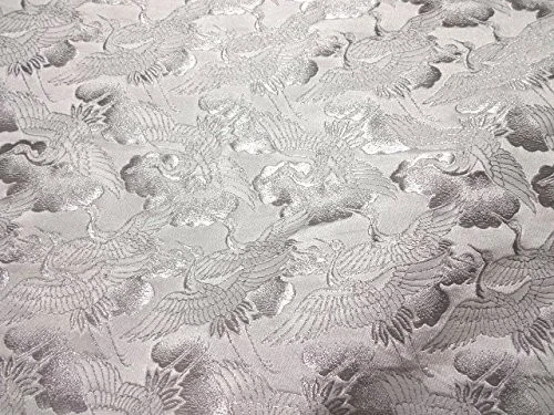 Kyoto Nishijin Gold Brocade Kimono Fabric 28x20in Crane Silver White - Image 3 of 4