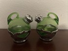 Vintage / Early Green Glass & Silver Salt & Pepper Shakers Art Deco ! — photo 1
